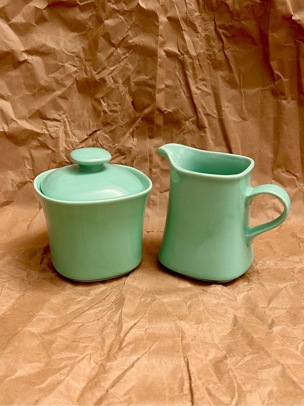 HTF Pamona Seafoam Ranmaru Tempo ll Japanese Stoneware Creamer & Sugar Set Teal